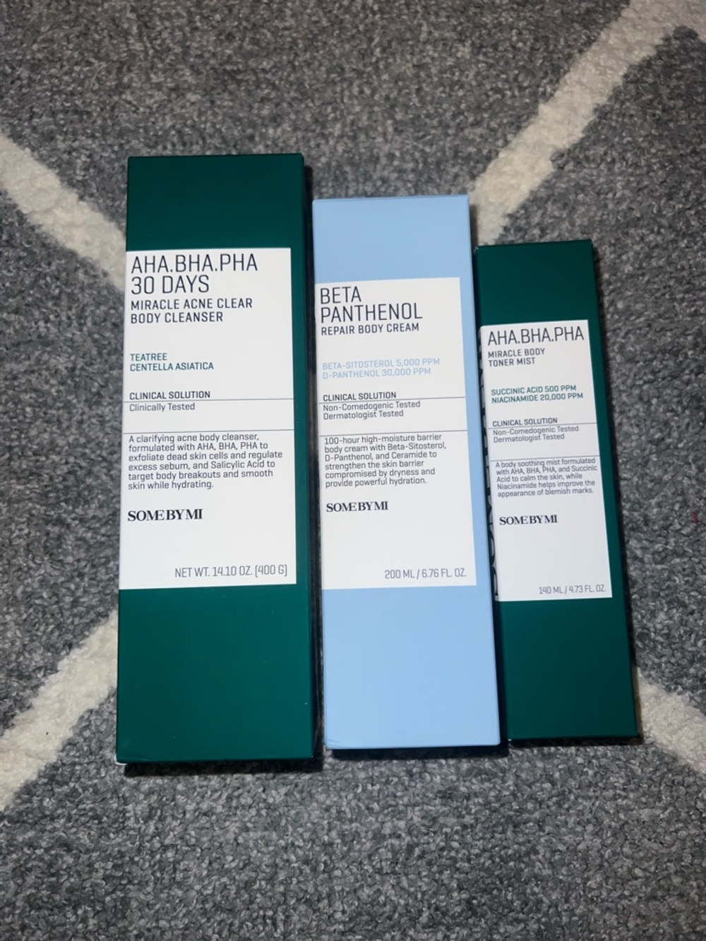 SOME BY MI AHA.BHA.PHA & Beta Panthenol Body Set - Green & Light Blue Packaging